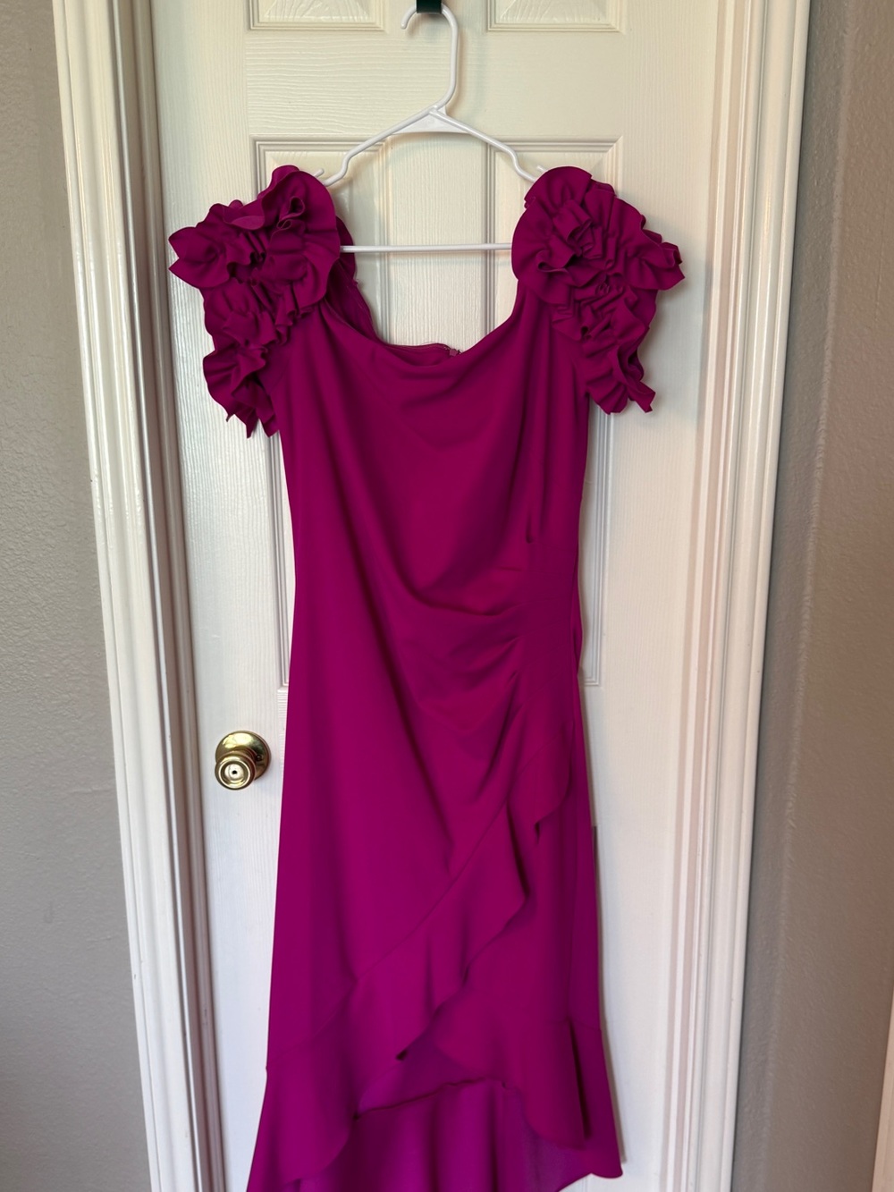 Women’s Magenta Ruffle Sleeve High-Low Dress